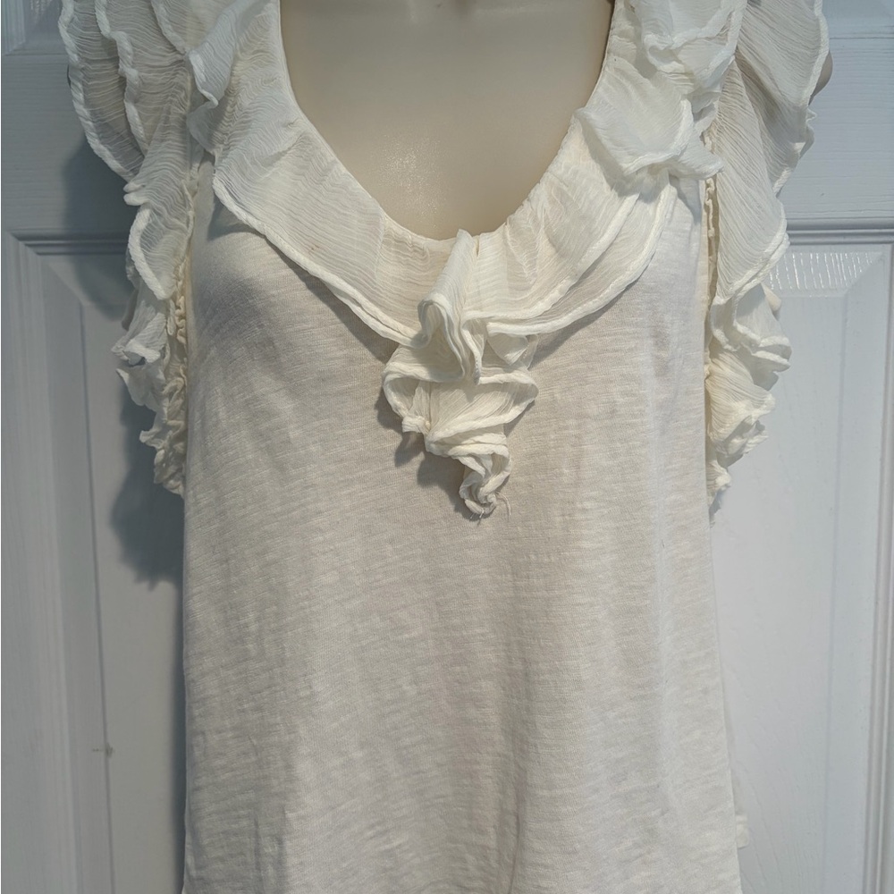 Anthropologie Ruffle Tank Top XS Ivory Boho Romantic Cottagecore NWT
